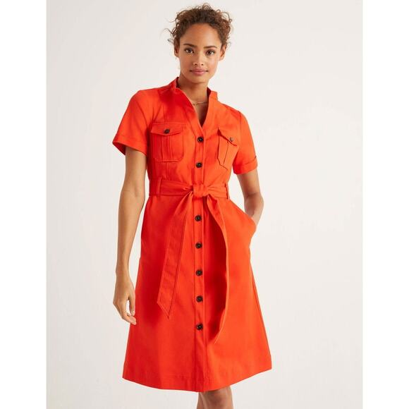 BODEN NWT Cecily Dress Orange Belted Shirt Dress Classic Office Size US6 Pockets - Picture 1 of 10